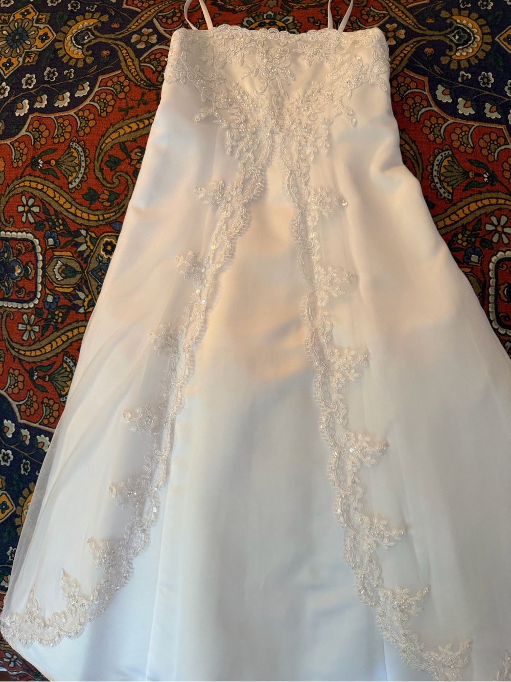 David's Bridal white Flowergirl Jr Bridesmaid 1st Holy Communion dress w/lace - Picture 5 of 12